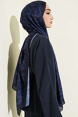 Paisley Motifli Soft Şal Lacivert - Başörtüsü