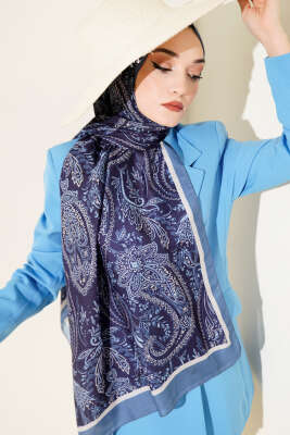 Paisley Motifli Soft Şal Lacivert 
