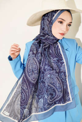 Paisley Motifli Soft Şal Lacivert - Başörtüsü