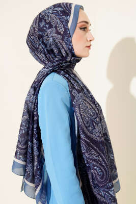 Paisley Motifli Soft Şal Lacivert - Başörtüsü