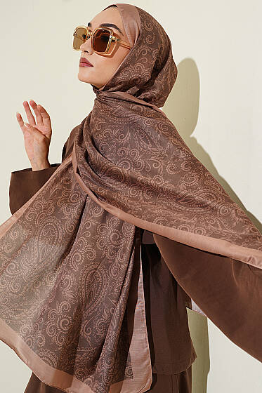 Paisley Motifli Soft Şal Latte - Başörtüsü