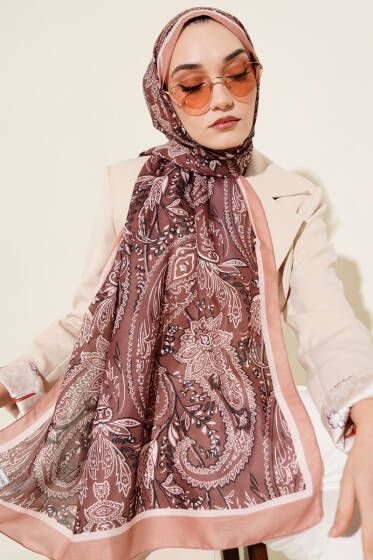 Paisley Motifli Soft Şal Latte - Başörtüsü