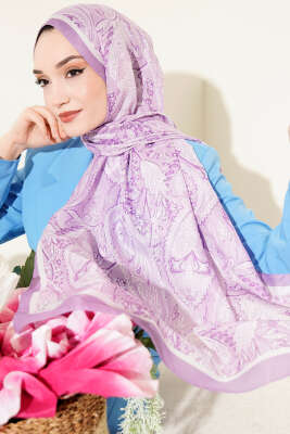 Paisley Motifli Soft Şal Lila 