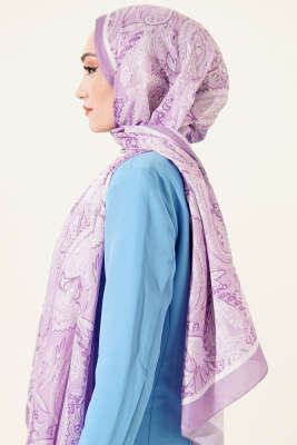 Paisley Motifli Soft Şal Lila - Başörtüsü