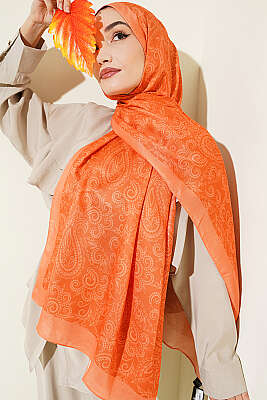 Paisley Motifli Soft Şal Oranj - ASSE BONE