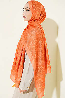 Paisley Motifli Soft Şal Oranj - Başörtüsü