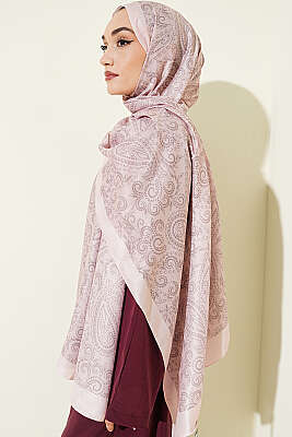 Paisley Motifli Soft Şal Pudra - Başörtüsü