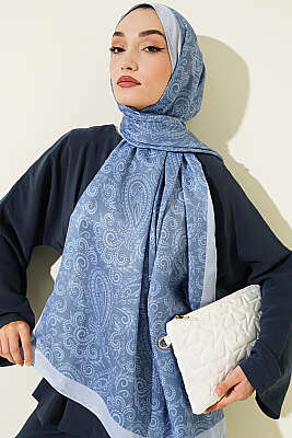 Paisley Motifli Soft Şal Soft Mavi - ASSE BONE