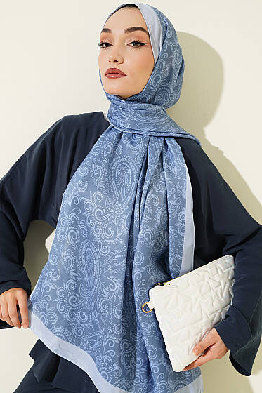 Paisley Motifli Soft Şal Soft Mavi - Başörtüsü