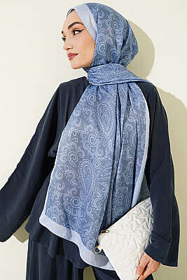Paisley Motifli Soft Şal Soft Mavi - Başörtüsü