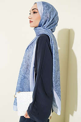 Paisley Motifli Soft Şal Soft Mavi - Başörtüsü
