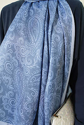 Paisley Motifli Soft Şal Soft Mavi - Başörtüsü