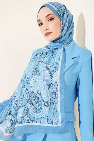 Paisley Motifli Soft Şal Soft Mavi - Başörtüsü