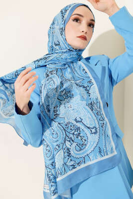 Paisley Motifli Soft Şal Soft Mavi - Başörtüsü
