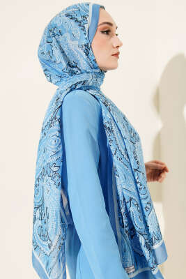 Paisley Motifli Soft Şal Soft Mavi - Başörtüsü