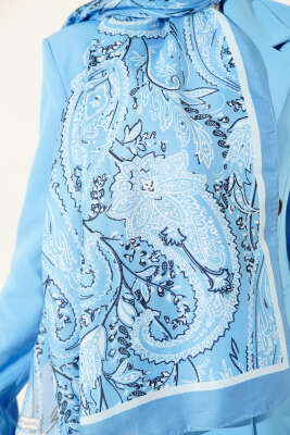 Paisley Motifli Soft Şal Soft Mavi - Başörtüsü