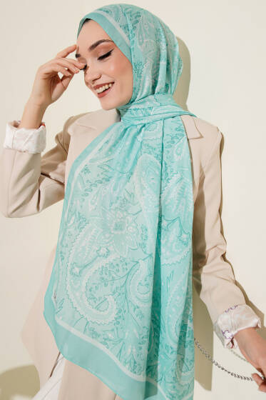 Paisley Motifli Soft Şal Su Yeşili - Başörtüsü