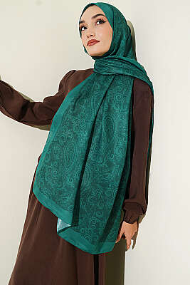 Paisley Motifli Soft Şal Zümrüt - Başörtüsü