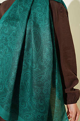 Paisley Motifli Soft Şal Zümrüt - Başörtüsü