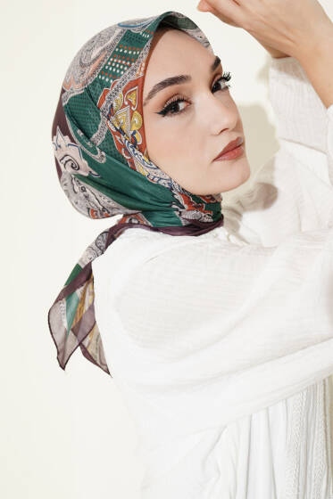 Paisley Retro Desen Eşarp Acı Kahve - Başörtüsü