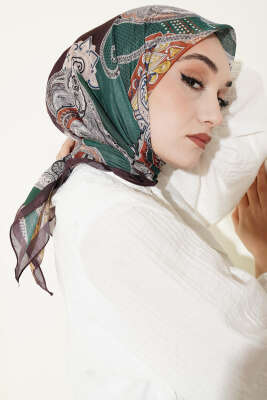 Paisley Retro Desen Eşarp Acı Kahve - Başörtüsü