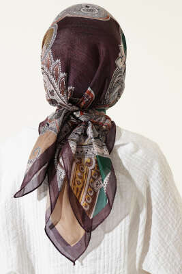 Paisley Retro Desen Eşarp Acı Kahve - Başörtüsü