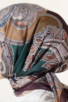 Paisley Retro Desen Eşarp Acı Kahve - Başörtüsü