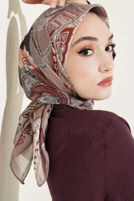 Paisley Retro Desen Eşarp Bej - Başörtüsü