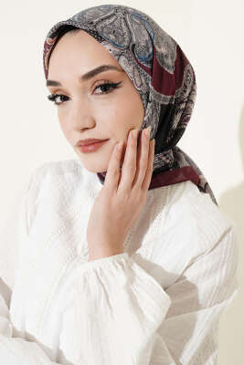 Paisley Retro Desen Eşarp Bordo - SİNEM EŞARP