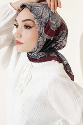 Paisley Retro Desen Eşarp Bordo - Başörtüsü
