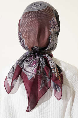 Paisley Retro Desen Eşarp Bordo - Başörtüsü