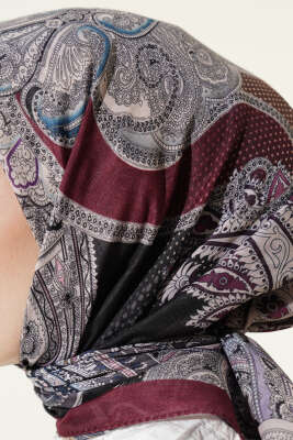 Paisley Retro Desen Eşarp Bordo - Başörtüsü