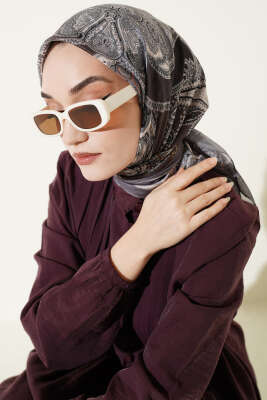 Paisley Retro Desen Eşarp Gri 