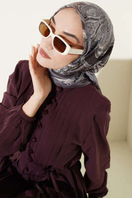 Paisley Retro Desen Eşarp Gri - Başörtüsü