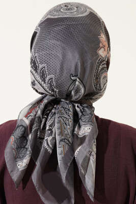 Paisley Retro Desen Eşarp Gri - Başörtüsü
