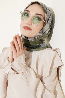 Paisley Retro Desen Eşarp Haki - Başörtüsü