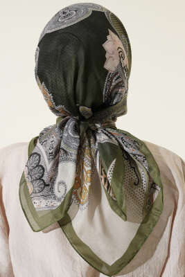 Paisley Retro Desen Eşarp Haki - Başörtüsü