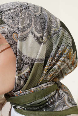 Paisley Retro Desen Eşarp Haki - Başörtüsü