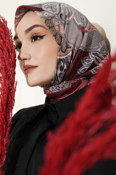 Paisley Retro Desen Eşarp Kiremit - Başörtüsü