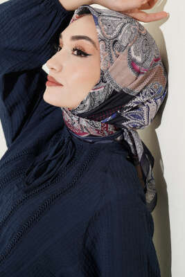 Paisley Retro Desen Eşarp Lacivert - Başörtüsü