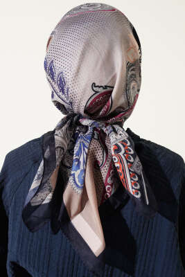 Paisley Retro Desen Eşarp Lacivert - Başörtüsü