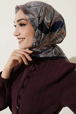 Paisley Retro Desen Eşarp Lacivert Mavi 