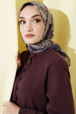 Paisley Retro Desen Eşarp Mor - Başörtüsü