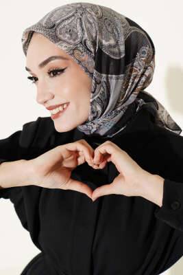 Paisley Retro Desen Eşarp Siyah Füme 