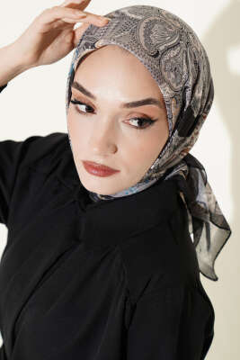 Paisley Retro Desen Eşarp Siyah Füme - Başörtüsü