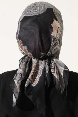 Paisley Retro Desen Eşarp Siyah Füme - Başörtüsü