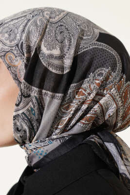 Paisley Retro Desen Eşarp Siyah Füme - Başörtüsü