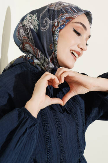Paisley Retro Desen Eşarp Soft Mavi - Başörtüsü