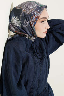 Paisley Retro Desen Eşarp Soft Mavi - Başörtüsü