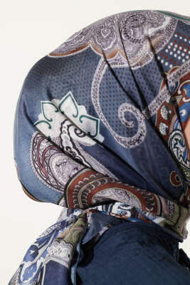 Paisley Retro Desen Eşarp Soft Mavi - Başörtüsü